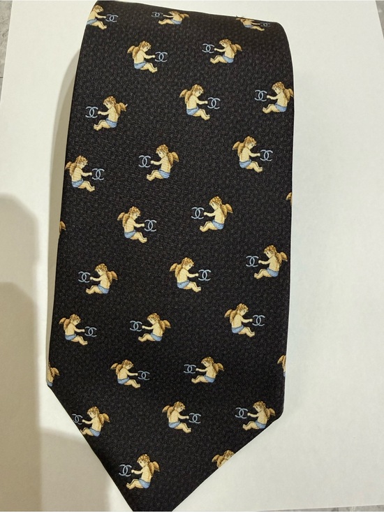 CHANEL Other - NWOT Vintage CHANEL Paris Silk Tie Rare Cherub Angel CC Logo Print Brown Itally